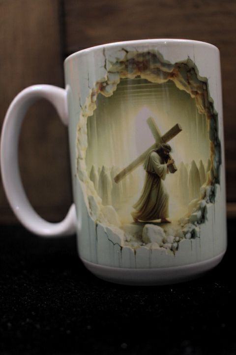 Jesus Carrying Crucifex 15 oz Coffee Mug by June Bugs