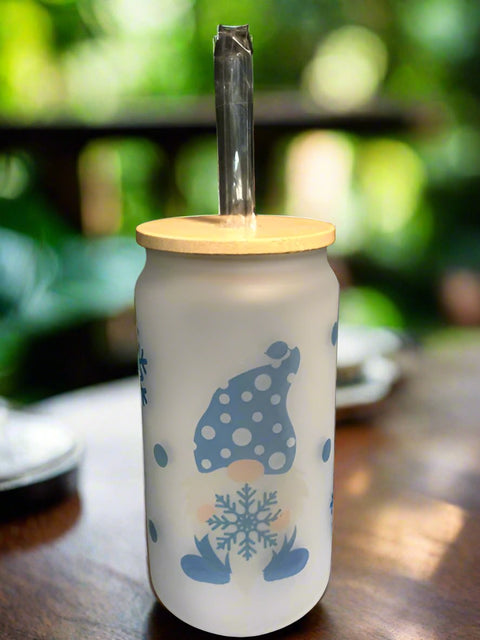 18 oz Gnome Snowflake Glass Tumbler by Allison Temple