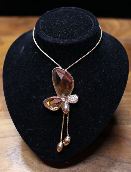 16" Glass Butterfly Gold Necklace by Outrageously Millie Jewelry