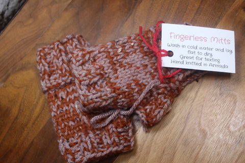 Burnt Orange Blend Youth Large Acrylic Knitted Fingerless Mitts Gloves