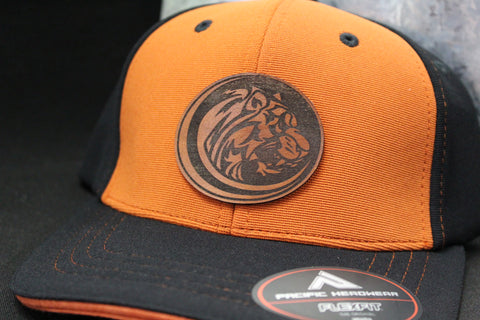 Youth Burnt Orange Tiger Leather Patch Flexfit Hat