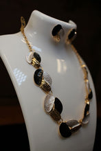 Load image into Gallery viewer, Gold-Tone Textured Black and Silver Oval Link Necklace with Matching Earrings
