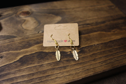 Handmade Gold Feather Dangle Earrings