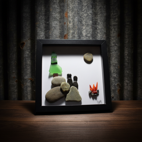 Pebble Campfire Under the Stars Shadow Box Art by Art by Amy