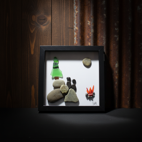 Pebble Campfire Under the Stars Shadow Box Art by Art by Amy