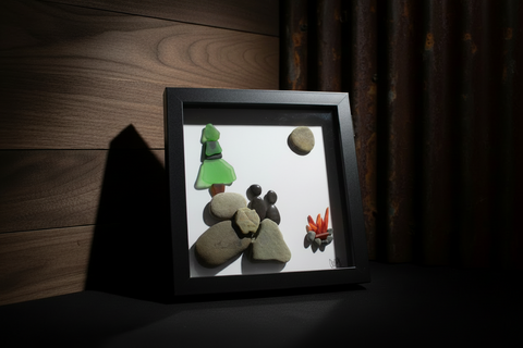 Pebble Campfire Under the Stars Shadow Box Art by Art by Amy