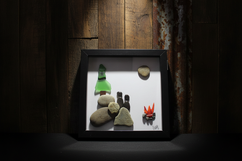 Pebble Campfire Under the Stars Shadow Box Art by Art by Amy