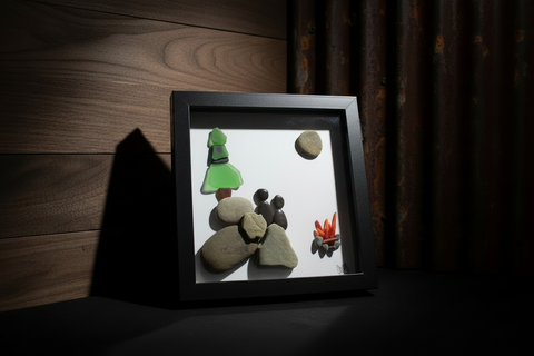 Pebble Campfire Under the Stars Shadow Box Art by Art by Amy