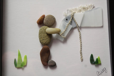 Pebble Horse and Rider Shadow Box Art by Art By Amy