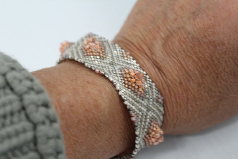 Peach Diamond Beaded Bracelet with Silver Clasp