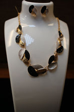 Load image into Gallery viewer, Gold-Tone Textured Black and Silver Oval Link Necklace with Matching Earrings
