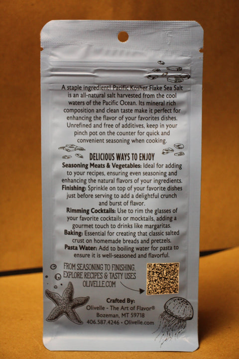Back of a seafood package with text and QR code on an orange background
