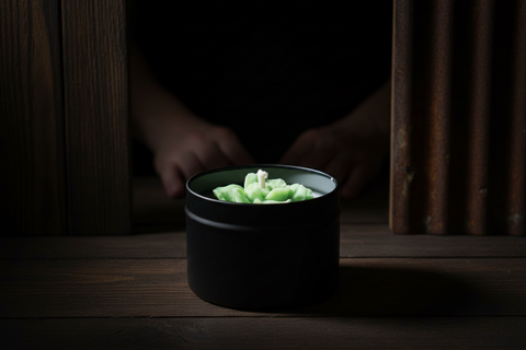 2-Inch Round Black Tin Candle with Green Wax Rose Accent