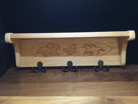 Horse Oak Coat Rack Shelf 24x8x5" by JeMar Creations