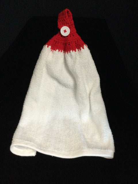 White and Red Nubby Towel by Gramma Jan Art and Home Decor