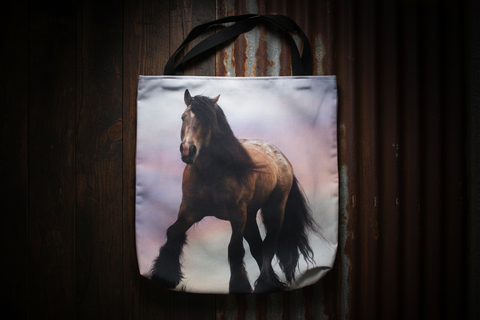 Brown Horse Sunset Portrait Tote Bag – Graceful Equine Design- By Genna Card