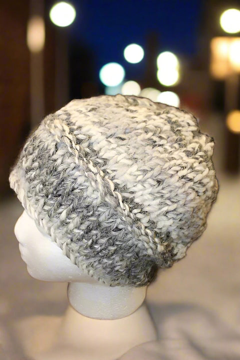 Gray and White Knit Hat with Gray and White Band