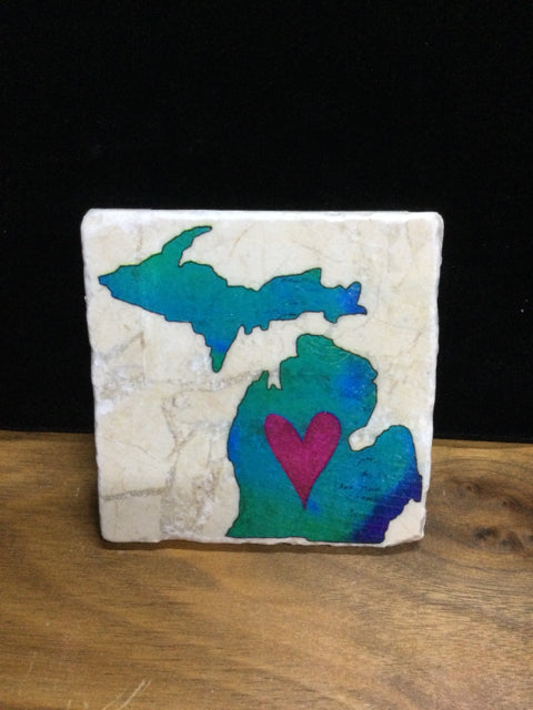 Michigan with Heart Coaster by Ravaged Barn