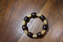 Load image into Gallery viewer, Brown Barrel and Tan Oval Wood Bead Bracelet by Theiss
