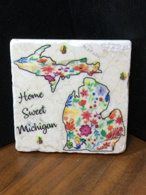 Home Sweet Michigan Tile Coaster by Ravaged Barn