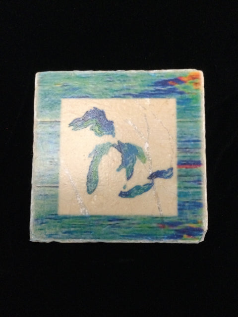 MI Watercolor Coaster by Ravaged Barn