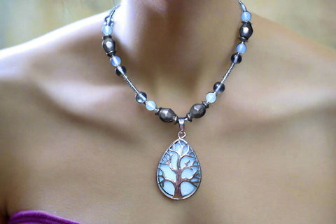 12" Opalized Tree of Life Necklace & Earrings Set by Outrageously Millie