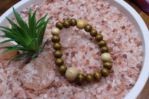 4 Tan Wood Bead w/ Brown Wood Bead Bracelet by Theiss