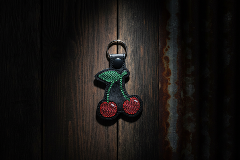 Cherry  Embroidered Faux Leather Keychain
