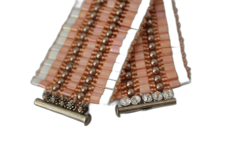 Beaded Cuff Bracelet in Peach and Pearl Tones