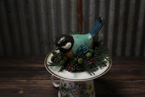 Handcrafted Vintage Teacup Bird Nest Centerpiece – Red Brick Wreaths