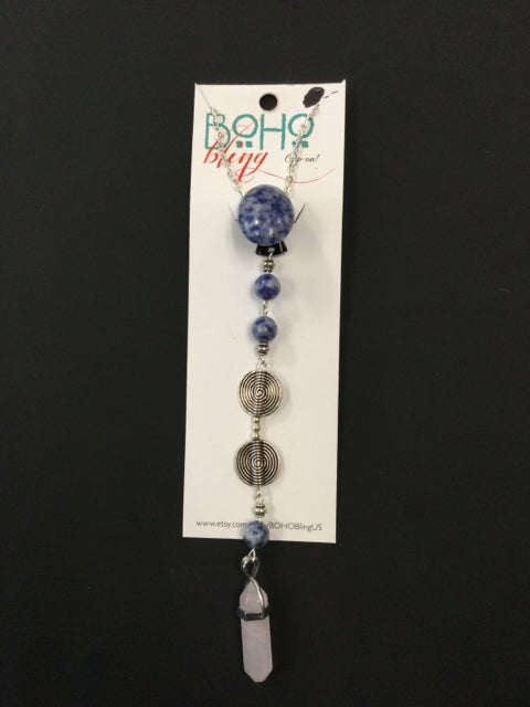 Sodalite with Silver Flowers Clip-On by BOHO Bling