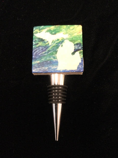 Michigan on Watercolor Tile Wine Stopper by Ravaged Barn