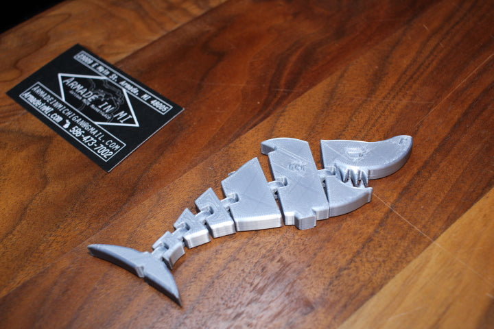 3-D Printed Silver Shark Flexi Animal by AMLinspirations