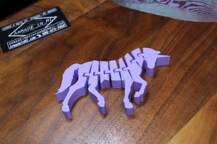 3-D Printed Purple Unicorn Flexi Animal by AMLinspirations