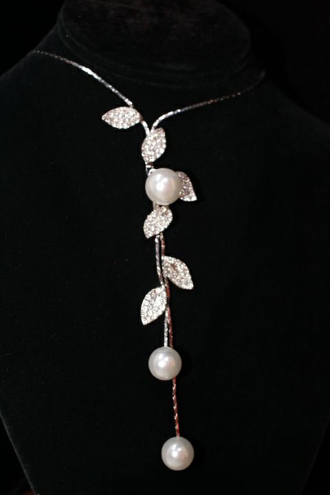 17" Pearl & Rhinestone Necklace by Outrageously Millie Jewelry