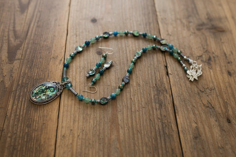 Outrageously Millie Oval Abalone Pendant Necklace and Earring Set