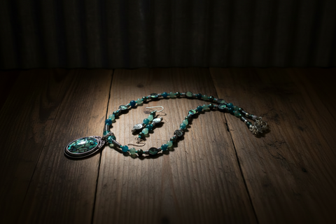 Outrageously Millie Oval Abalone Pendant Necklace and Earring Set