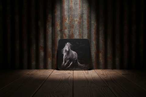Black and White Running  Horse Photo Cork Backed Coaster by Genna Card
