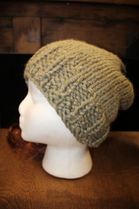 Green Knit Hat with Wide Band