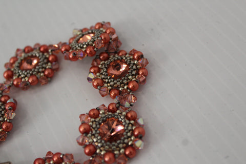 Sunset Glow Coral Crystal and Silver Beaded Bracelet