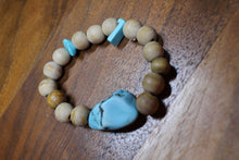 Load image into Gallery viewer, Turqouise Chunk w/2 Turq Chip &amp; Tan Wood Bead Bracelet by Theiss
