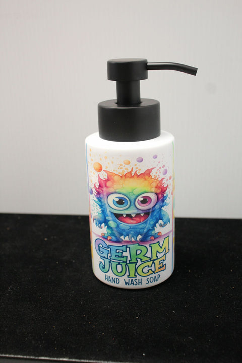 "Rainbow Monster-Themed 'Germ Juice' Hand Wash Soap Dispenser with Black Pump"