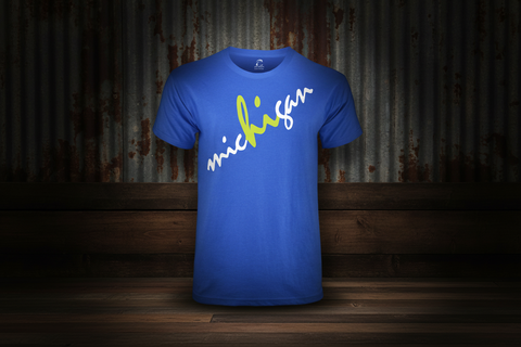 MicHIgan Script Light Blue T-shirt