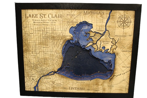 19 1/4x15 1/2 Lake St. Clair 3D Wood Map by Lucky Arrow Designs