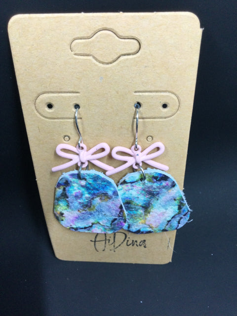 Pink  Bow Leather Earrings by Ai Dina