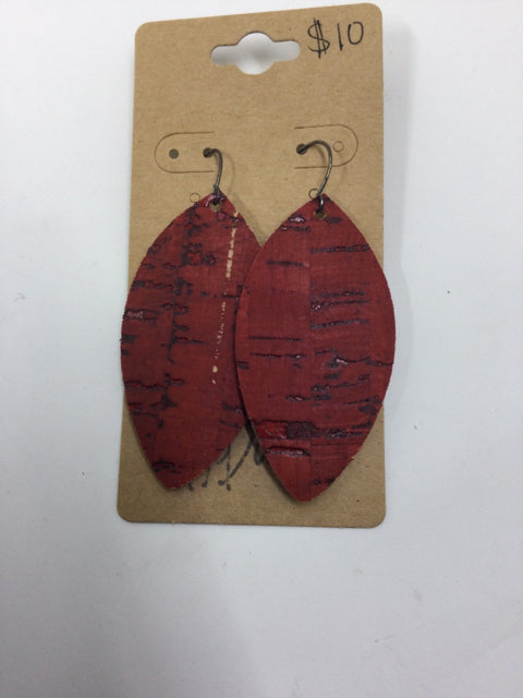 Red Football Shape with Wood Texture Earring by Ai Dina