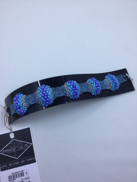 Hand Woven Blue Bead Bracelet by Outrageously Millie