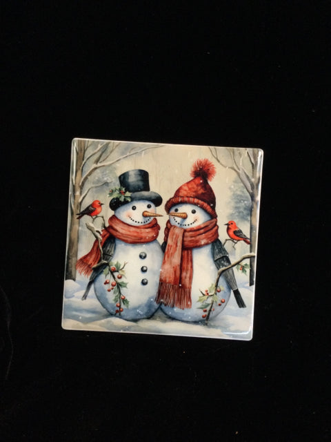 Christmas Snowmen & Birds Coaster by June Bugs