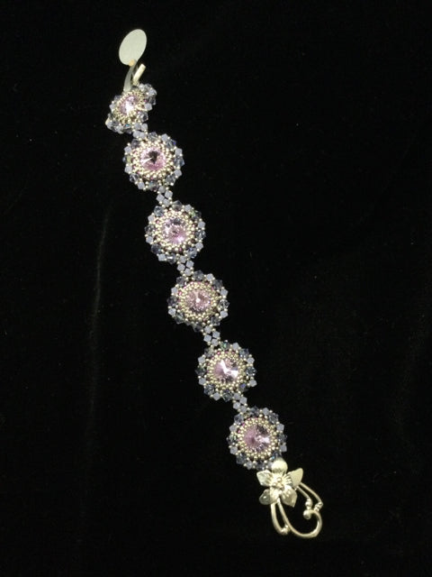 Hand Beaded Lavender Floral  Bracelet  by Outrageously Millie