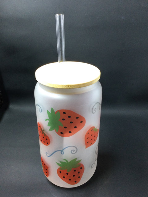 Strawberry 18 oz FrostedGlass Tumbler by Allison Temple